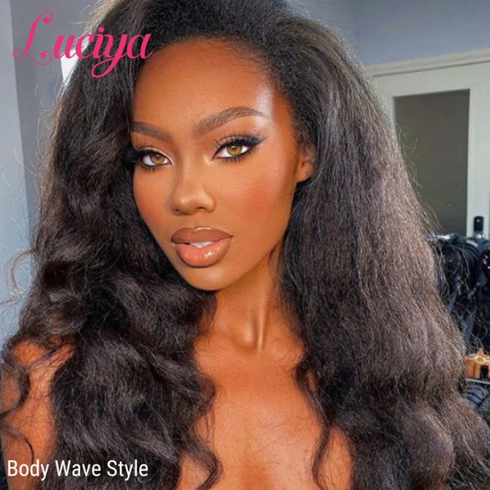 Kinky Straight Human Hair Wigs 360 HD Frontal Lace Wig and  5x5 Glueless Lace Closure