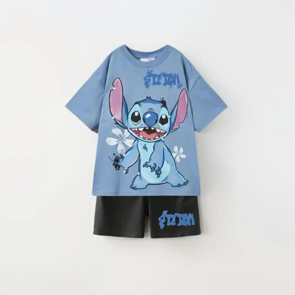 Children's Summer Stitch Printed T-shirt+shorts