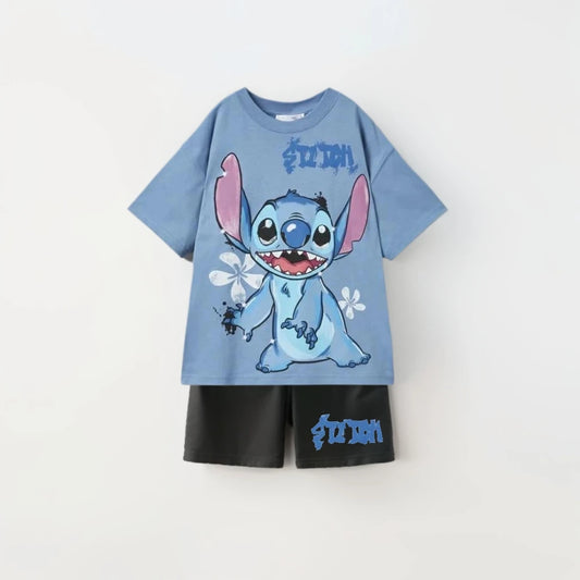 Children's Summer Stitch Printed T-shirt+shorts