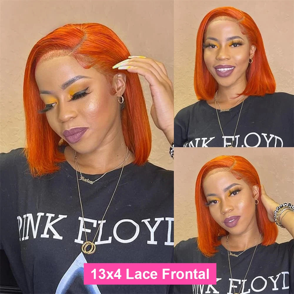 Vietnamese Straight Bob 100% Human Hair Ginger Orange Colored 13x4 Full Lace Frontal Double Drawn Bob Wigs Lace Front For Women