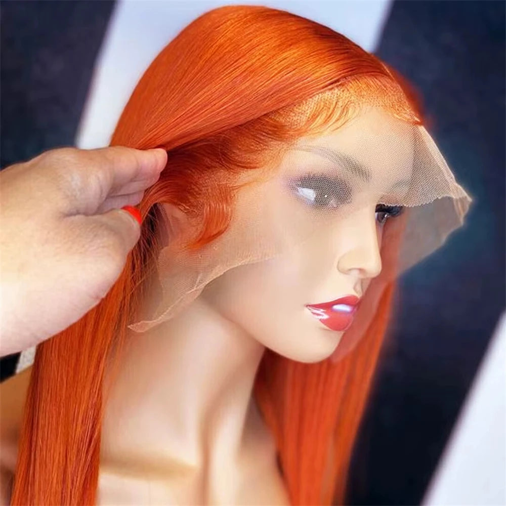 Vietnamese Bob Straight Ginger Orange Lace Frontal Wig Double drawn