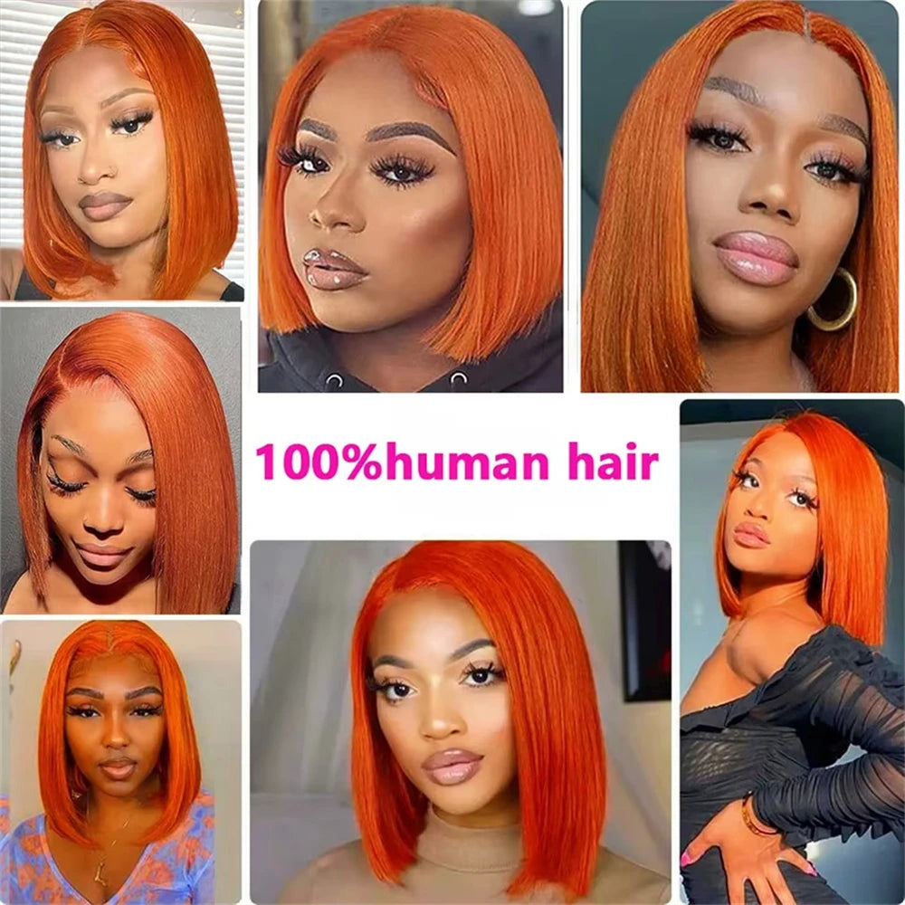 Vietnamese Bob Straight Ginger Orange Lace Frontal Wig Double drawn
