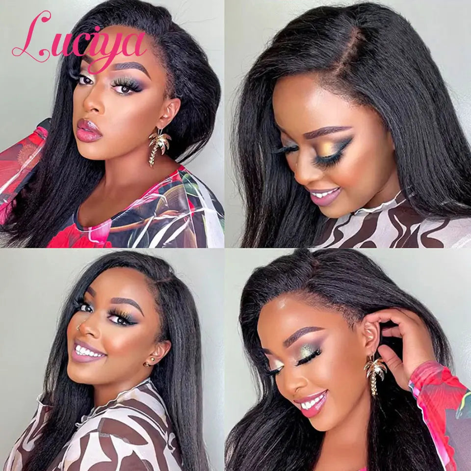 Kinky Straight Human Hair Wigs 360 HD Frontal Lace Wig and  5x5 Glueless Lace Closure