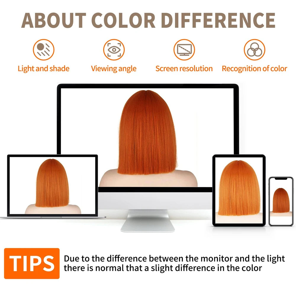 Vietnamese Straight Bob 100% Human Hair Ginger Orange Colored 13x4 Full Lace Frontal Double Drawn Bob Wigs Lace Front For Women