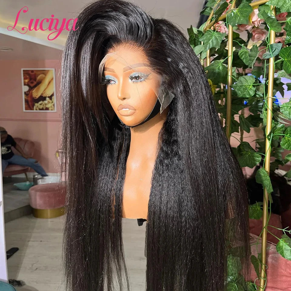 Kinky Straight Human Hair Wigs 360 HD Frontal Lace Wig and  5x5 Glueless Lace Closure