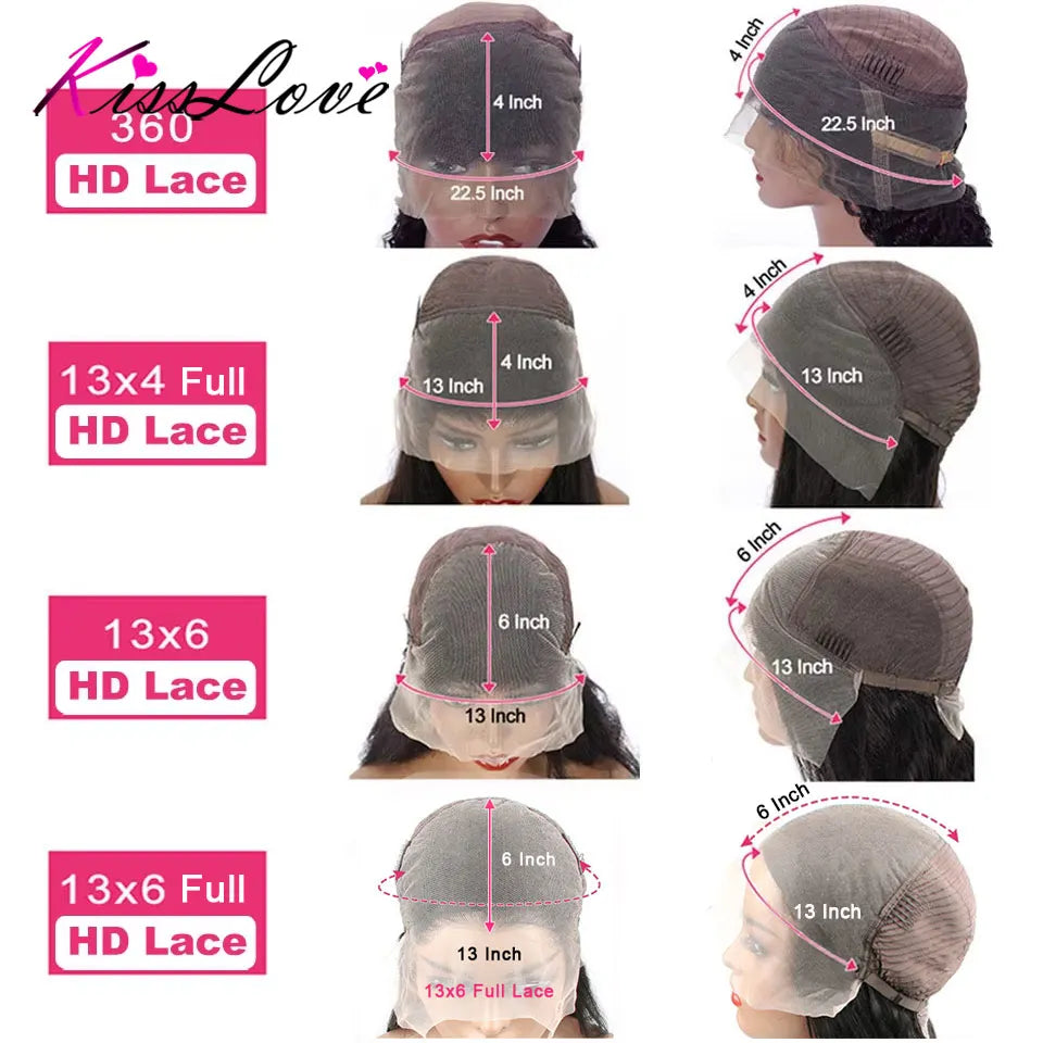 Kinky Straight Human Hair Wigs 360 HD Frontal Lace Wig and  5x5 Glueless Lace Closure