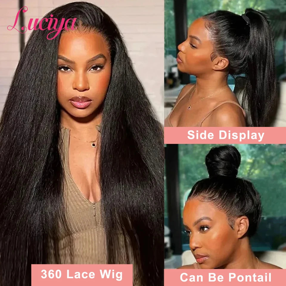Kinky Straight Human Hair Wigs 360 HD Frontal Lace Wig and  5x5 Glueless Lace Closure