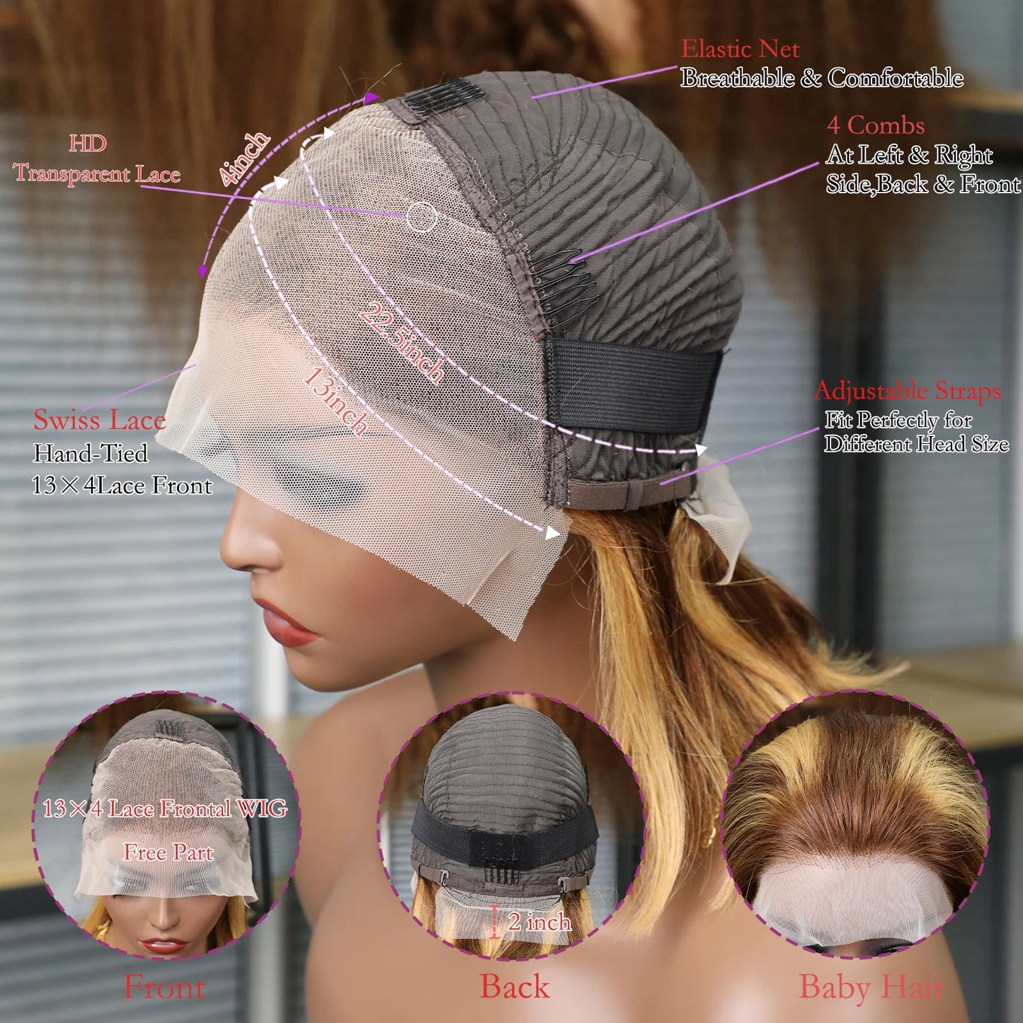 Transparent Lace Ombre Honey Blonde Wigs