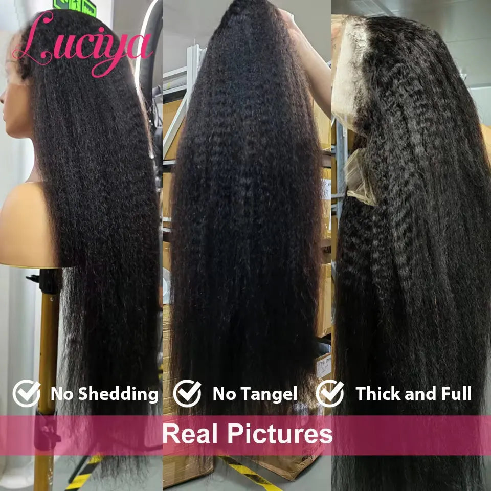 Kinky Straight Human Hair Wigs 360 HD Frontal Lace Wig and  5x5 Glueless Lace Closure