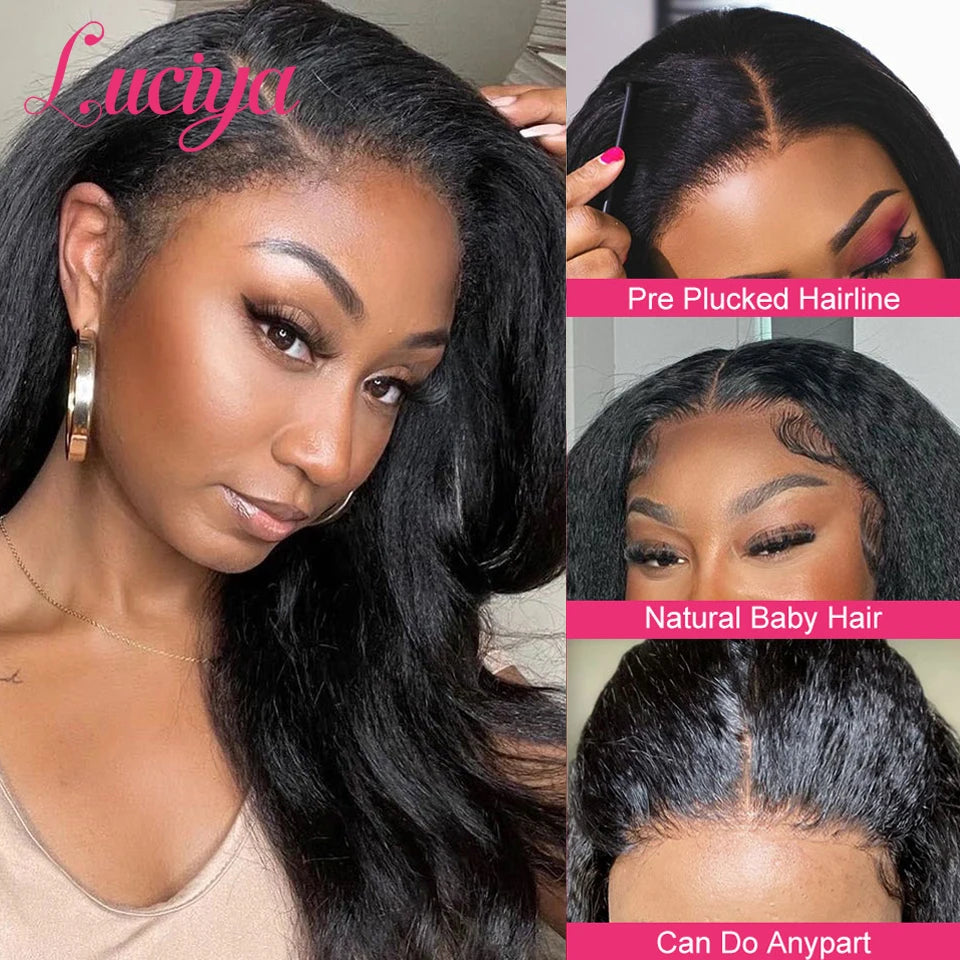 Kinky Straight Human Hair Wigs 360 HD Frontal Lace Wig and  5x5 Glueless Lace Closure