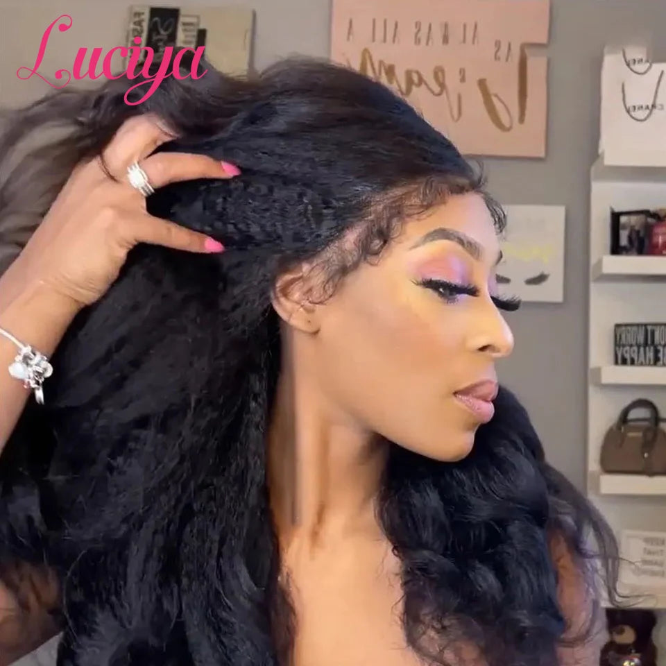 Kinky Straight Human Hair Wigs 360 HD Frontal Lace Wig and  5x5 Glueless Lace Closure